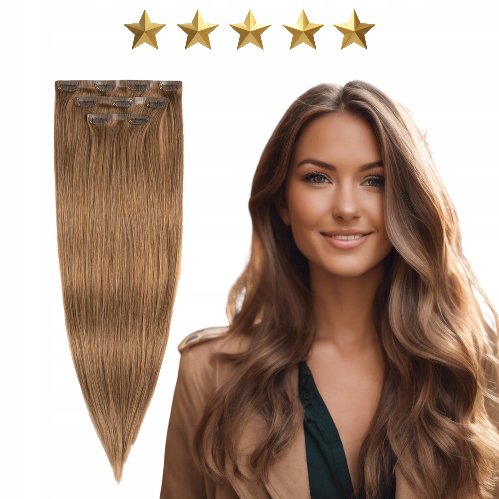 Doczepy bezszwowe naturalne włosy Clip In 50 cm 60g #8 Ciemny blond dopinki