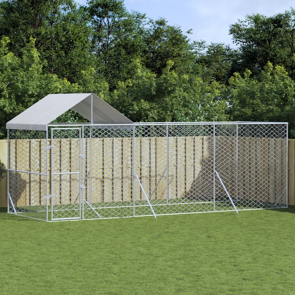 Levně Venkovní psí kotec se střechou stříbrný 6 x 2 x 2,5 m ocel