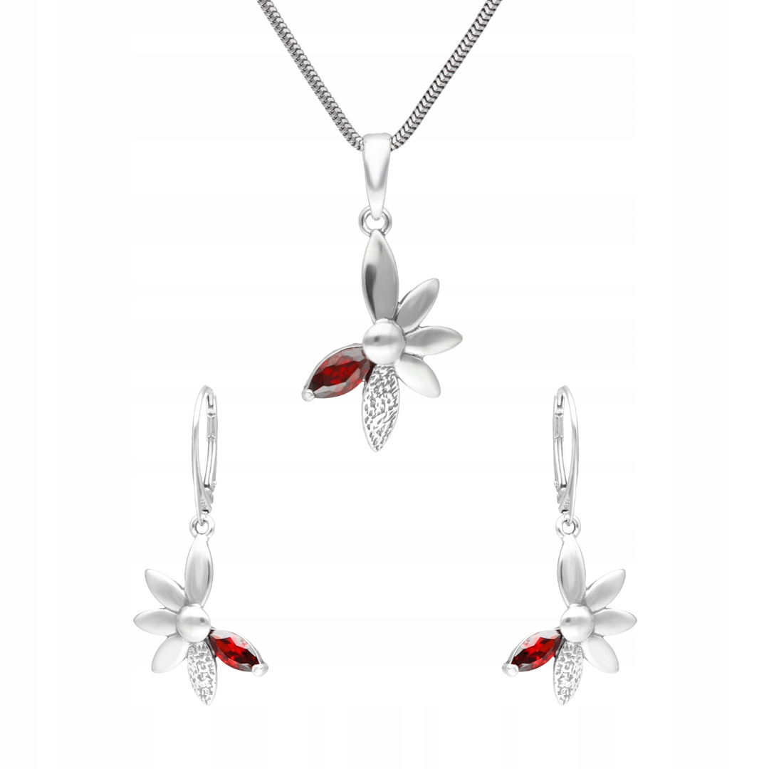 Komplet květin s vínovou zirkonií stříbro