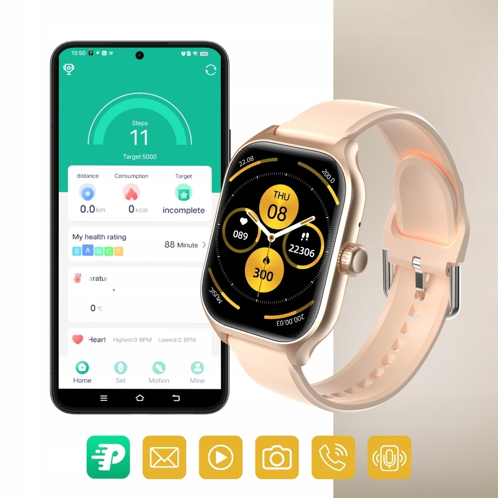 Smartwatch zegarek DAMSKI metal Polskie Menu Rozmowy 2 paski bransoleta PL Transmisja danych brak