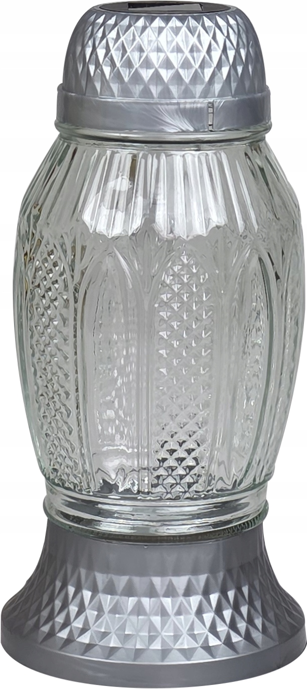 Wysoki Znicz Solarny LED 21 cm – ZNICZE EKO, Wodoodporny, SREBRNY LA556