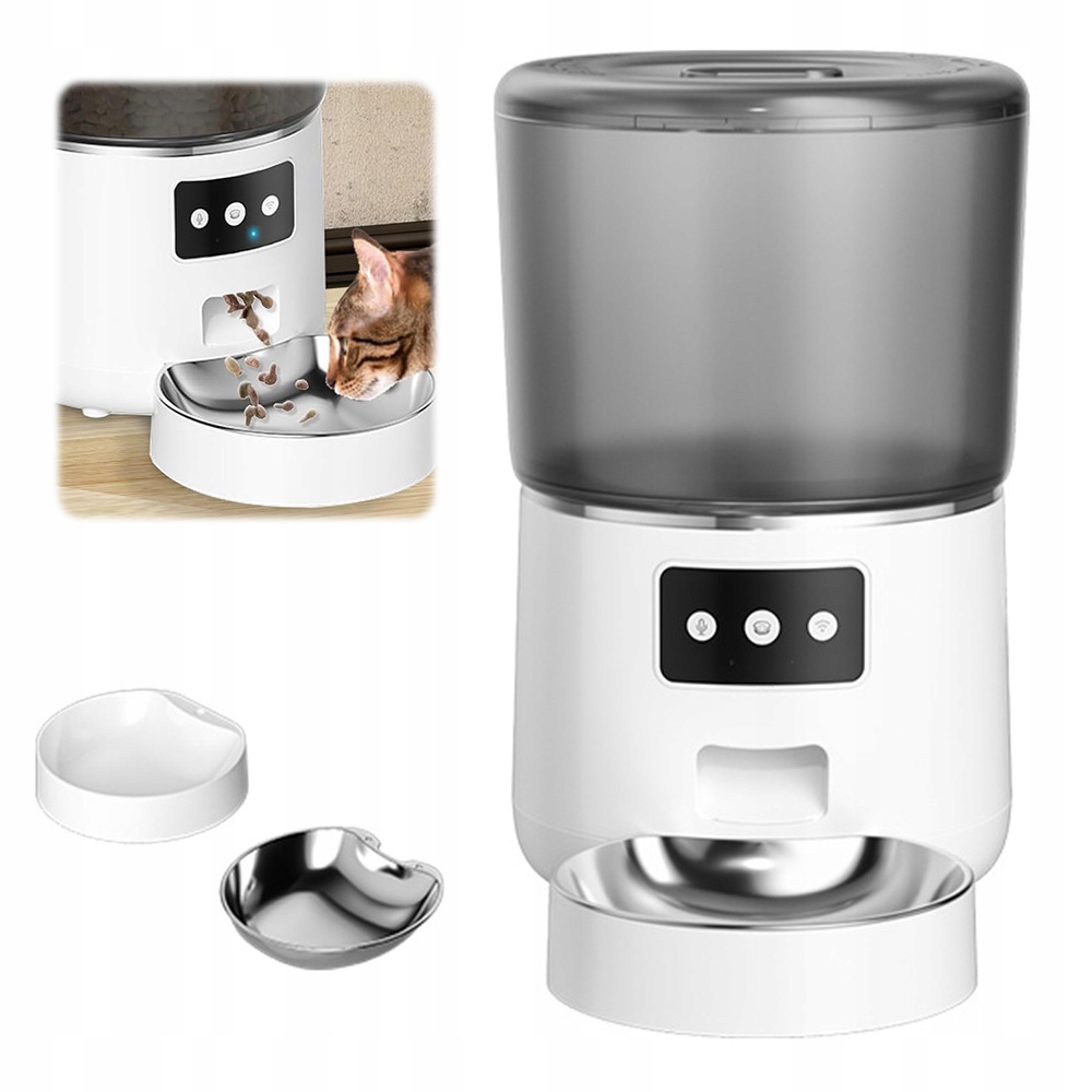 Levně Automatický Dvojitý Dávkovač Krmiva Pro Psa Kočku 4L Wi-Fi Pro Psa A Kočku