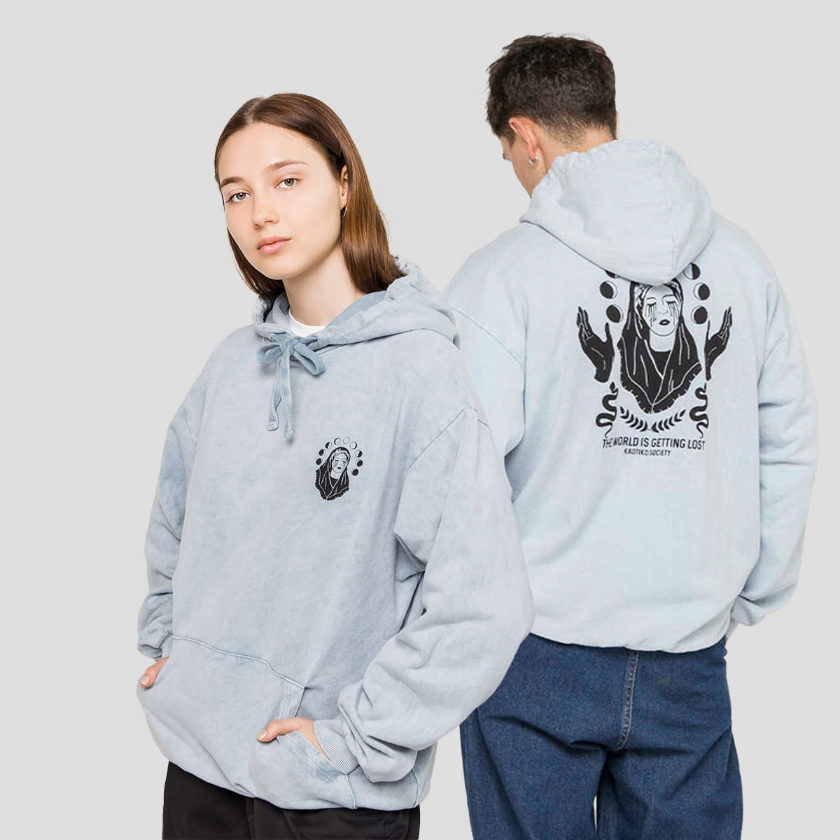 Mikina s kapucí Kaotiko Washed Virgin S, modrá, Městská