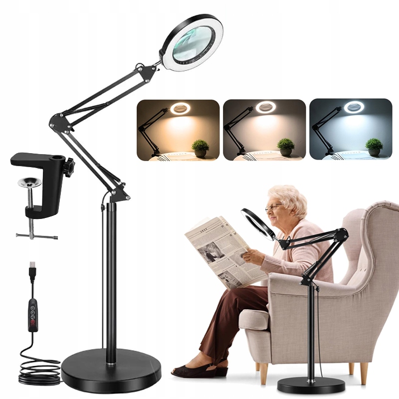 LAMPA SERWISOWA LAMPKA LED LUPA SZKŁO POWIĘKSZAJĄCE KOSMETYCZNA BIURKOWA