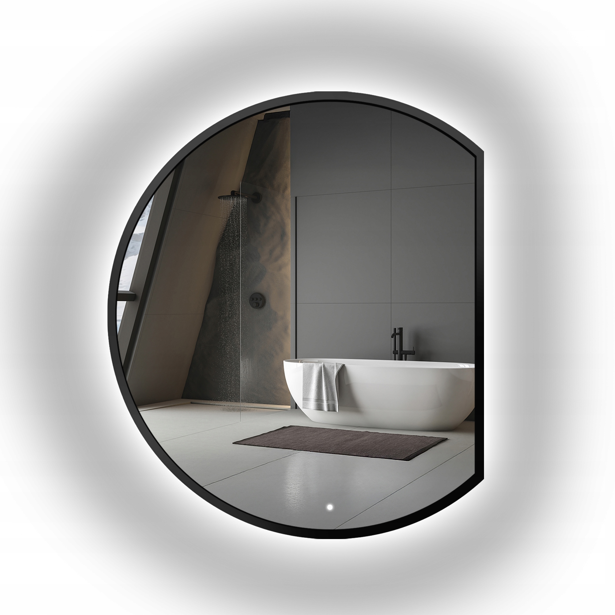 Zrcadlo kulaté Otto Seříznutý Bok v černém rámu Mdf Led Fi 180