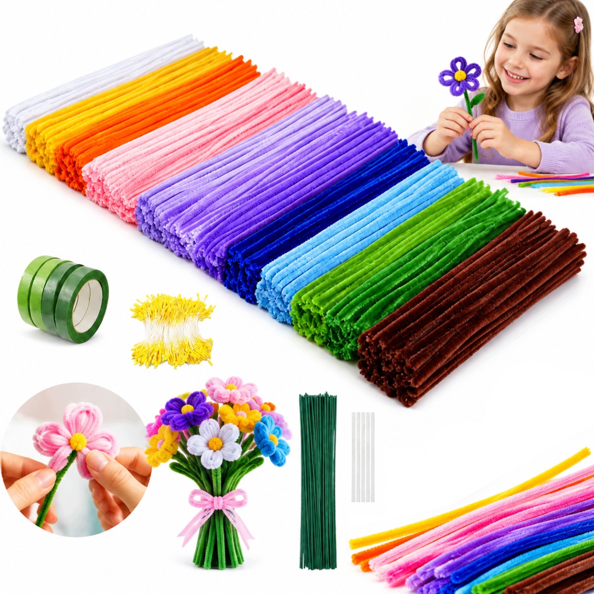 Kreativní Drátky Pastelové Nadýchané 16 Barev 30 CM 800 Kusů