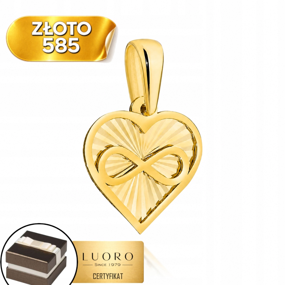 Přívěsek Zlatý 585 14K Srdce Diamantové Znamení Nekonečna 1,5 CM