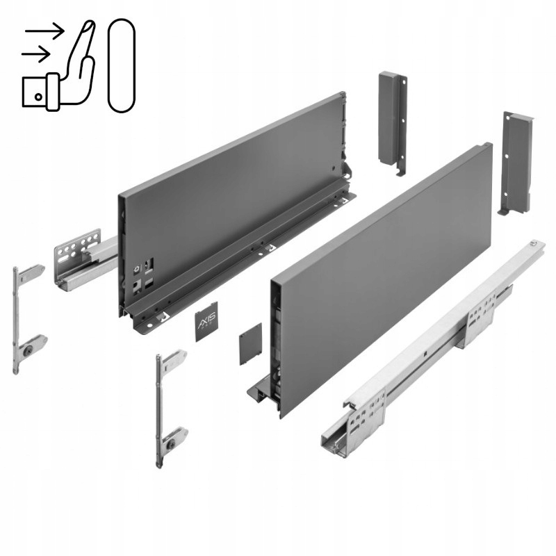 Szuflada Gtv Axis Pro push to open antracyt 450 mm wysoka L450 H167 40kg