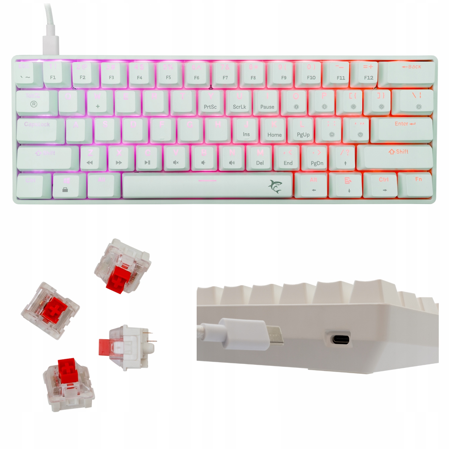 Herní klávesnice White Shark Shinobi 2 White Usb Red Switch Rgb Us