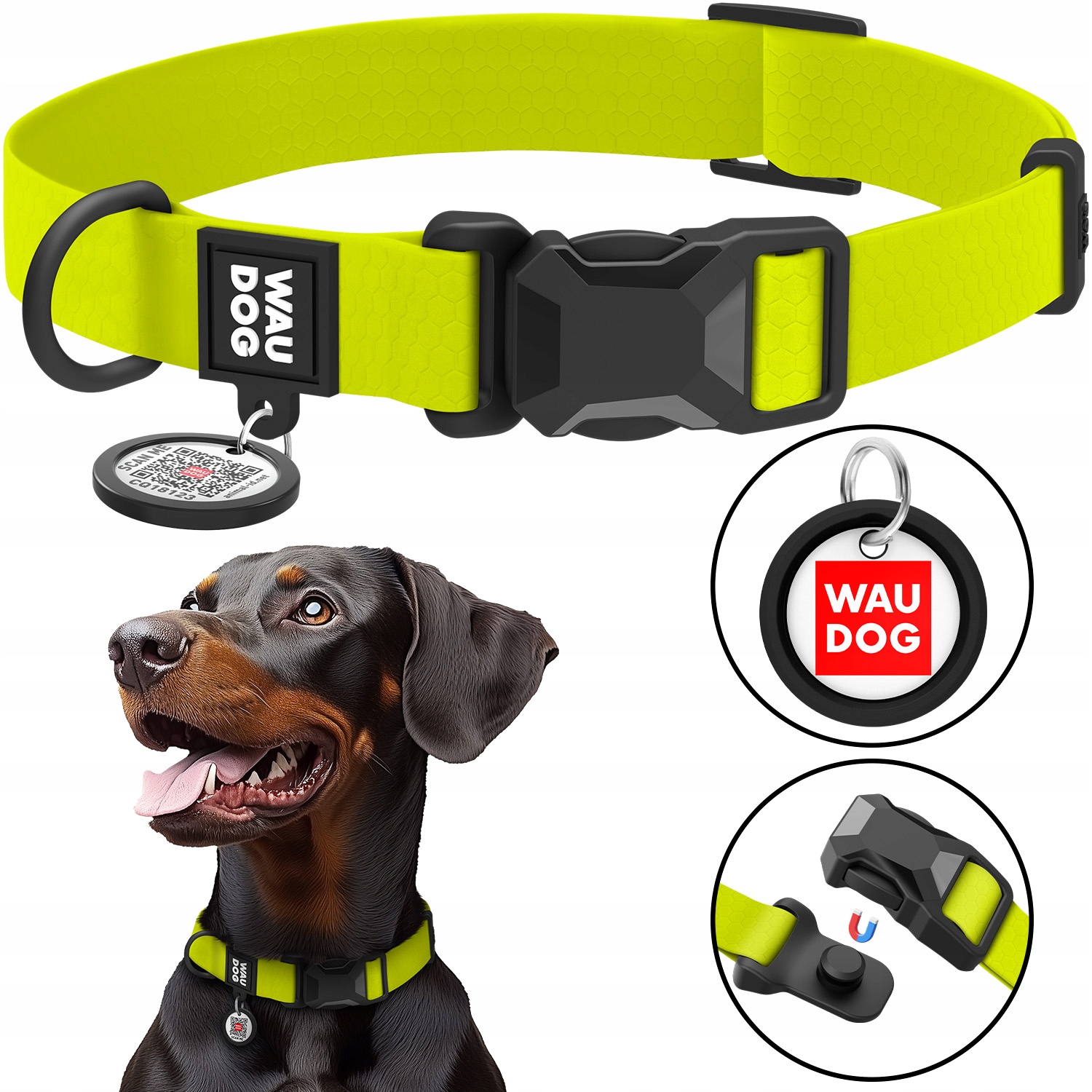 Levně Vodotěsný obojek pro psa Qr adresář Bonus, limetkový, velikost L