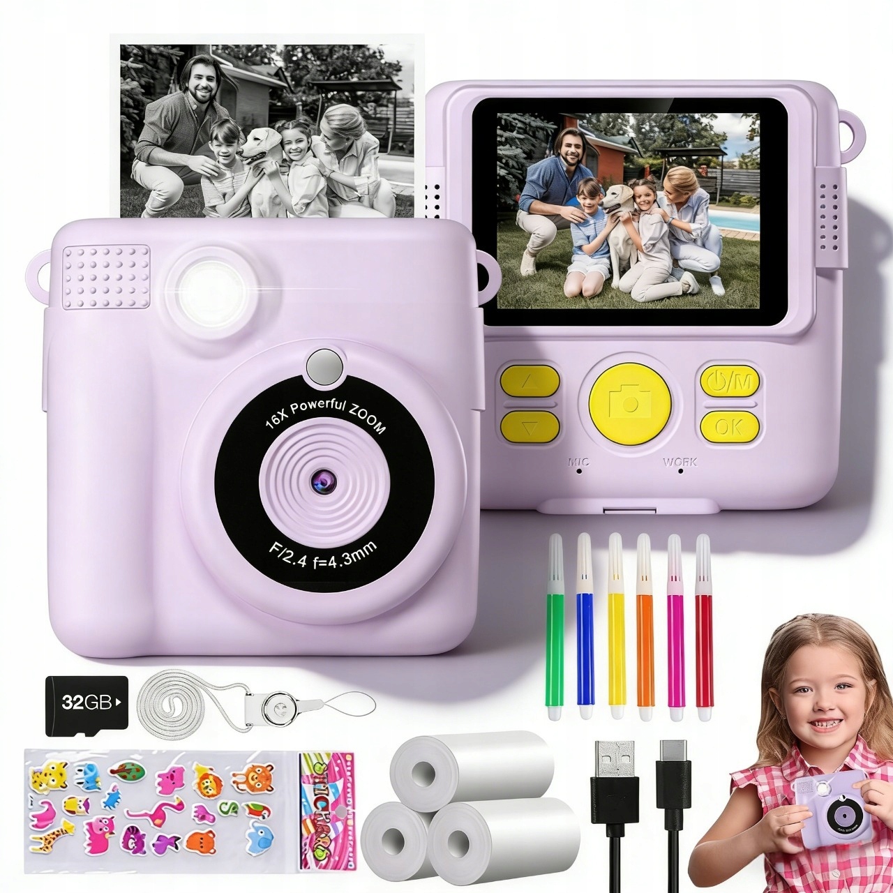 Instantní Fotoaparát Pro Děti S Pamětí 32 Gb Termální Tiskárna Dárek