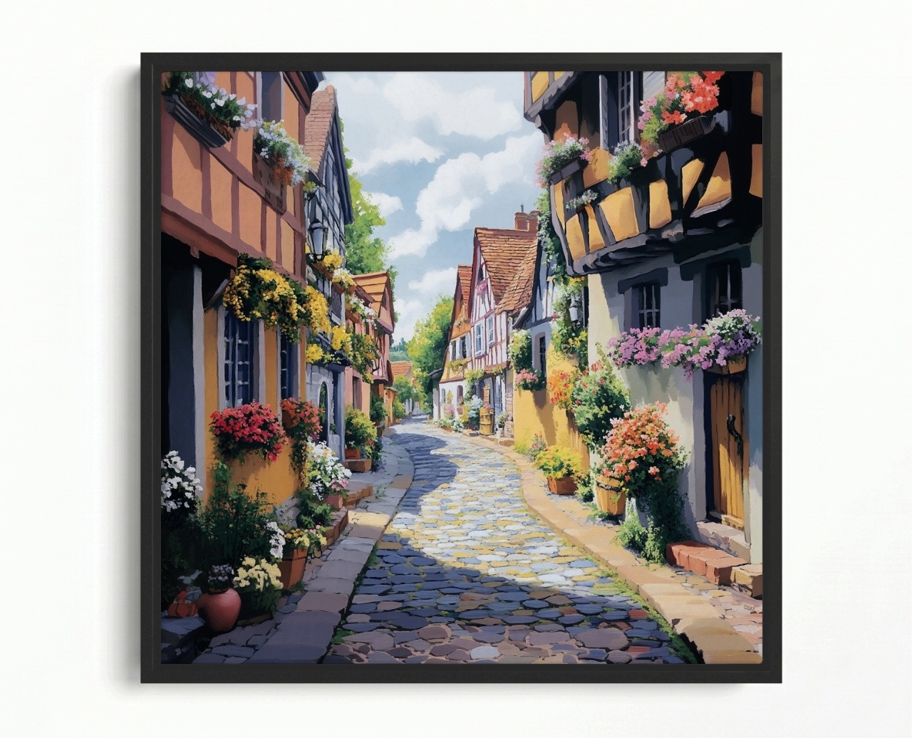Obraz Rám American Box Mesto Šachulcové Domy Bruk Ulička Kvety 60x60