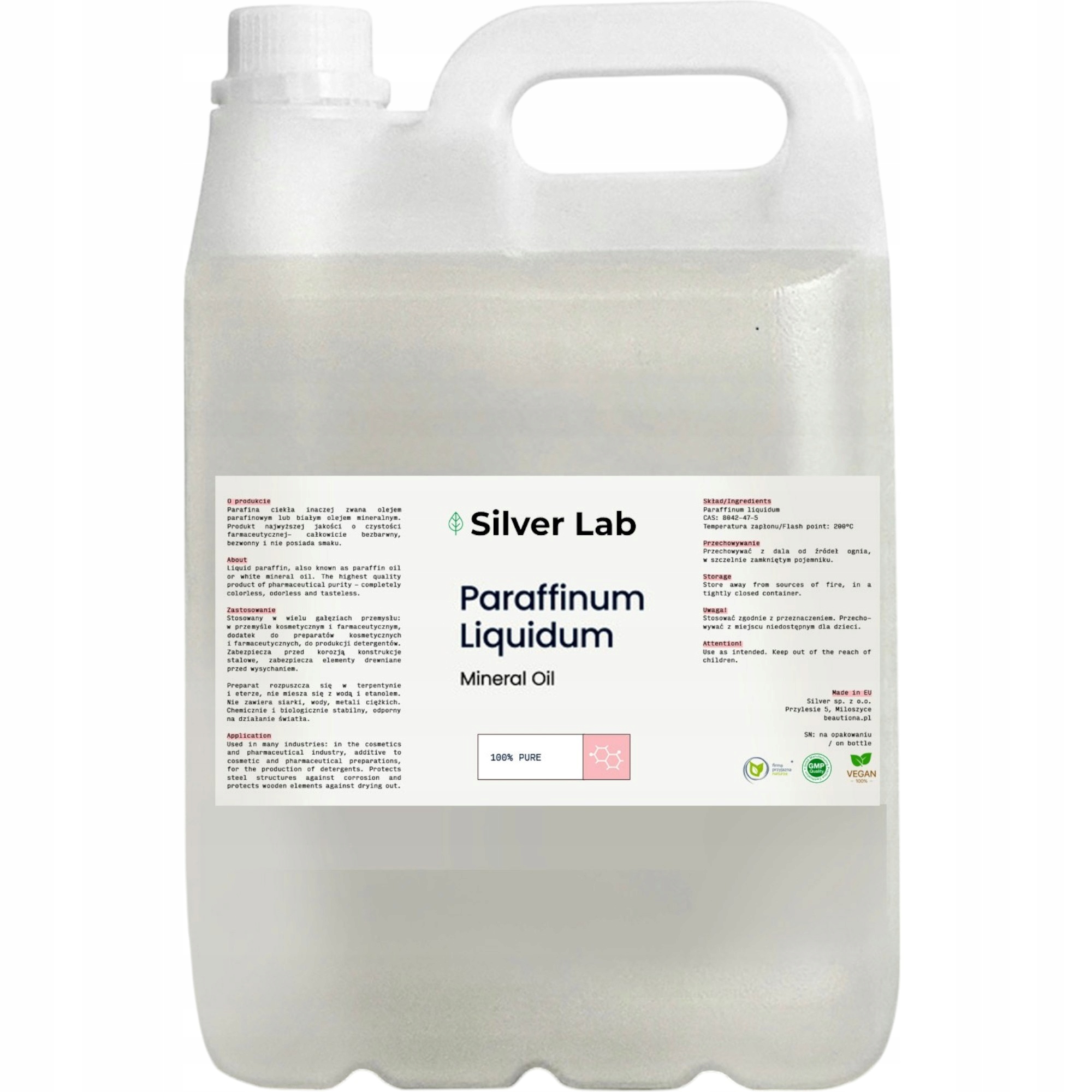 Olej Parafinowy Farmaceutyczny 5L Ciekła Parafina Czysta Do Kosmetyki