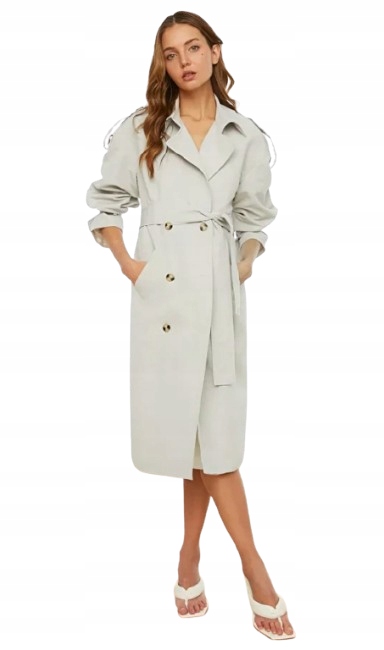 Trendyol Klasický Kabát Ke Kolenům S Páskem A Klopami 32 5AB