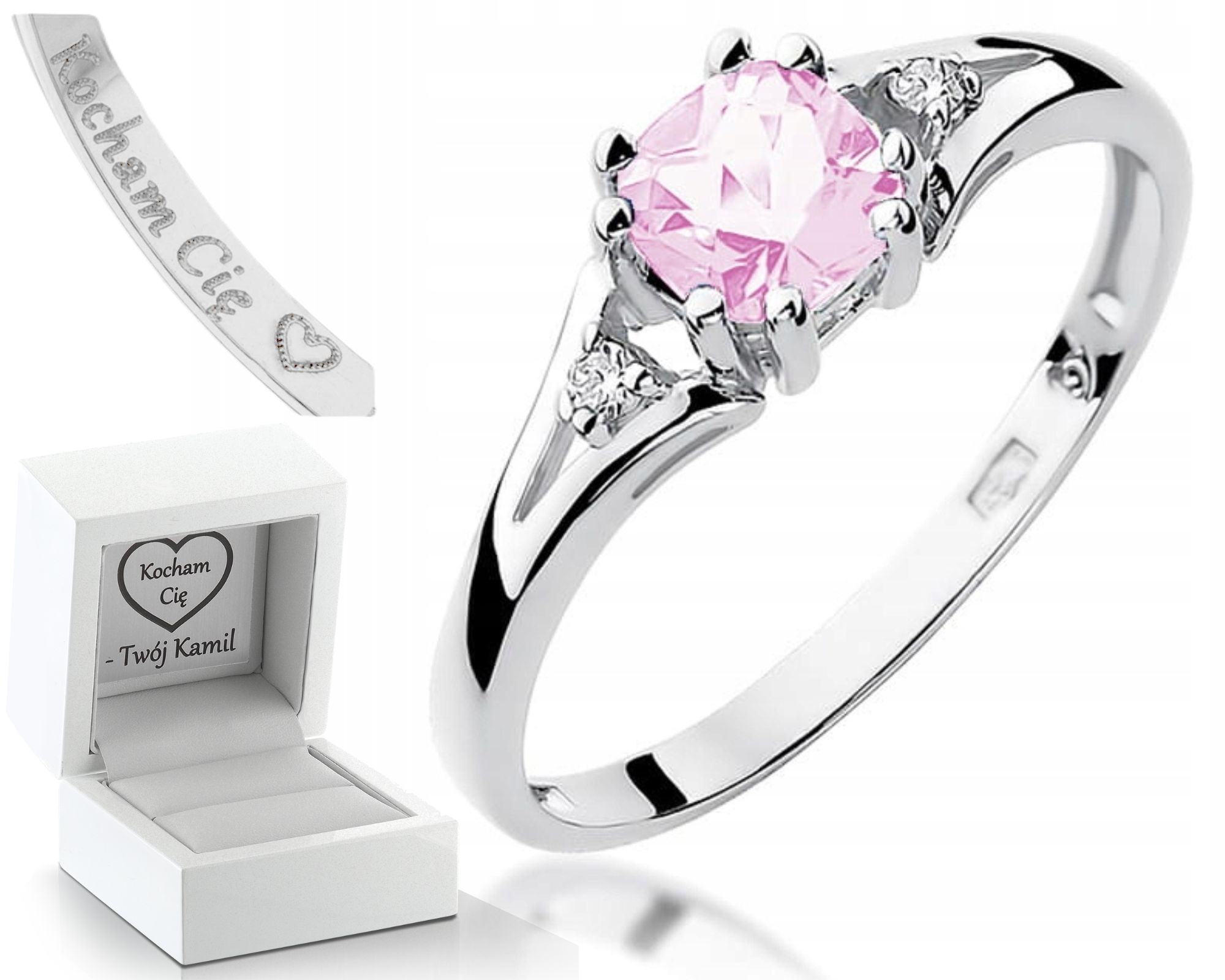 Bílé Zlato Prstýnek Růžový Topaz Diamanty 585