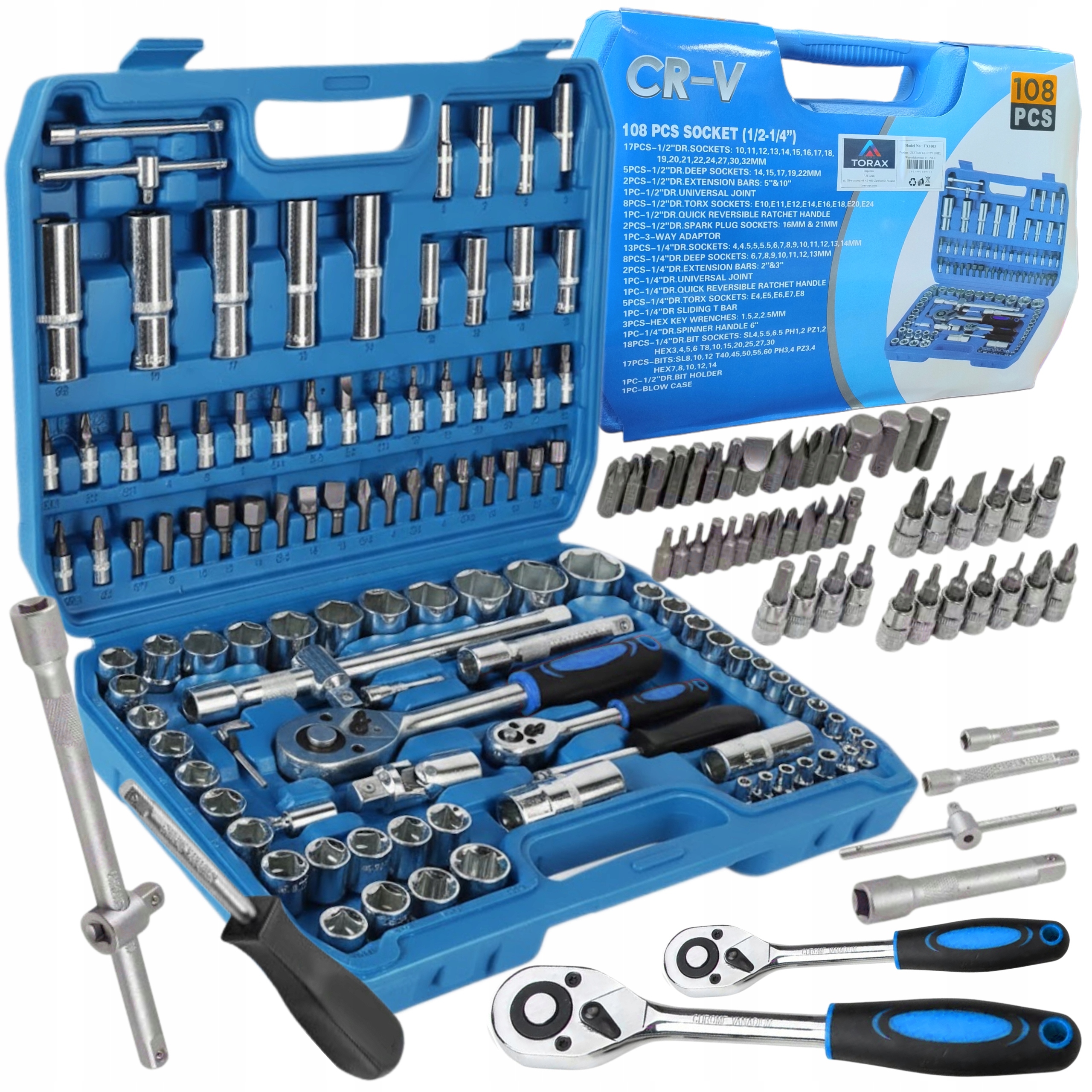 Sada Nářadí 108ks Klíčů Nástrčné Klíče 2 Ráčny Kufr Torx
