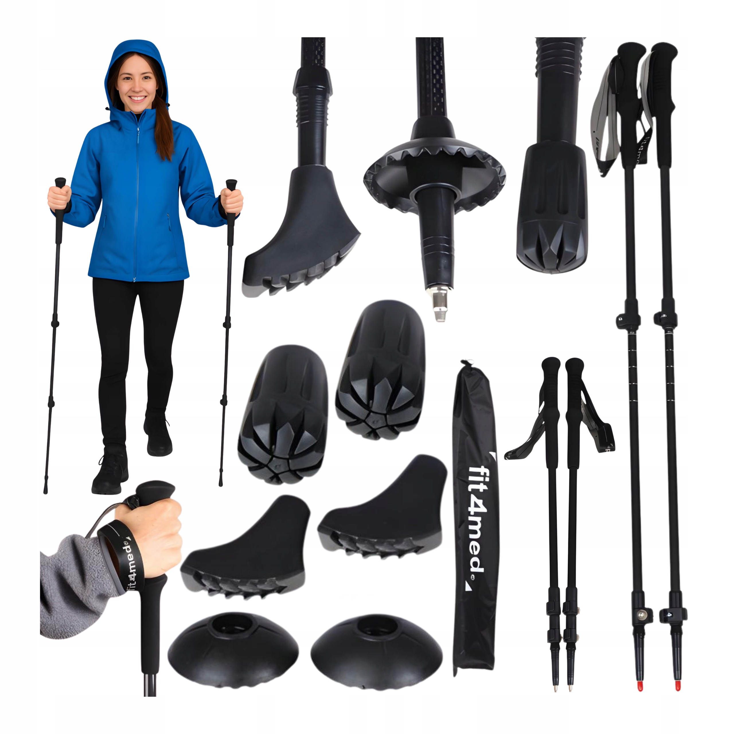 Trekkingové hole na Nordic Walking Carbon pro chůzi, skládací, 2 ks