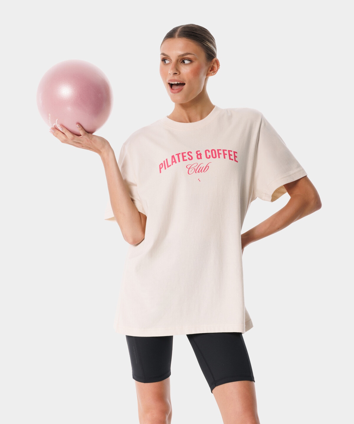 Koszulka T-shirt z nadrukiem Pilates & Coffee Club Carpatree M beżowy