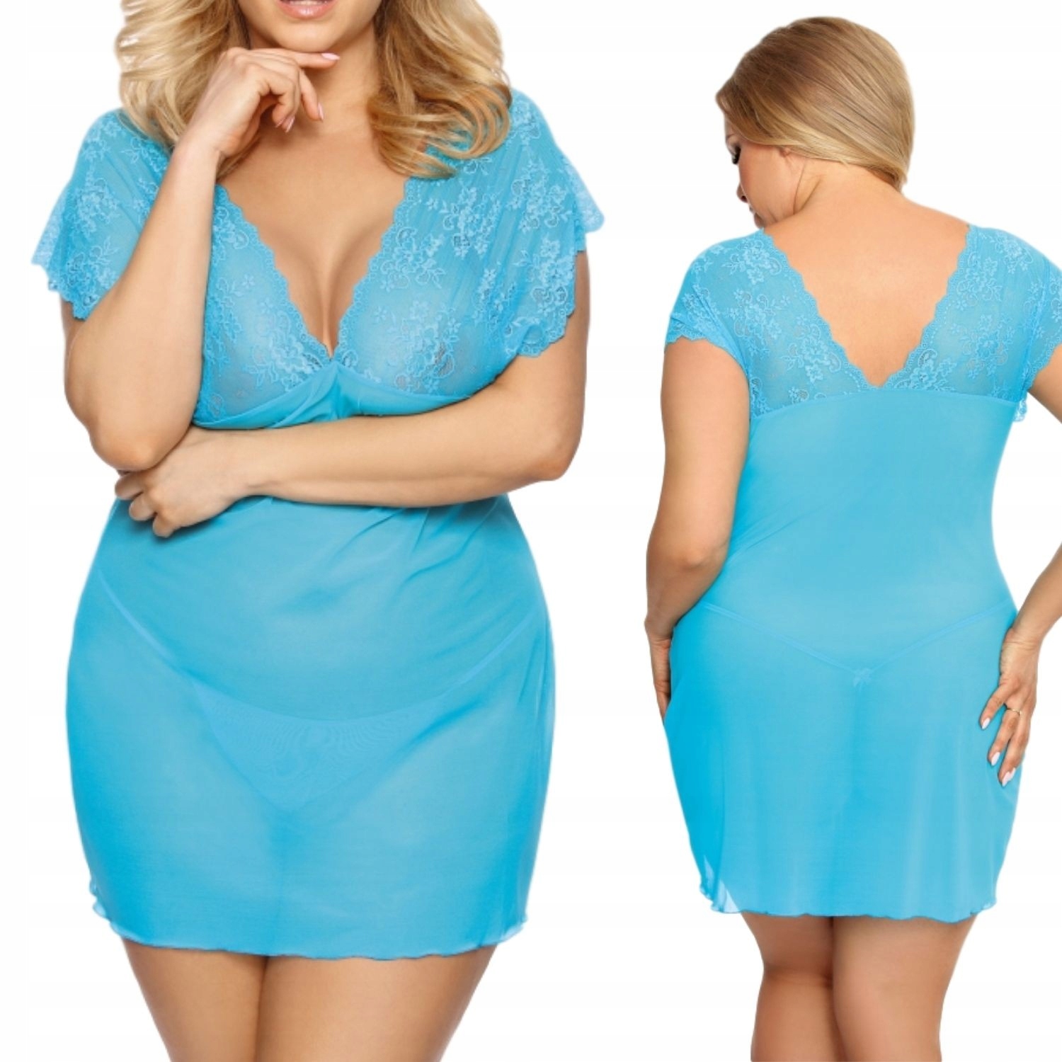 Tričko noční pohodlné modré, volné, krajkové, nadýchané, XL/XXL, Anais