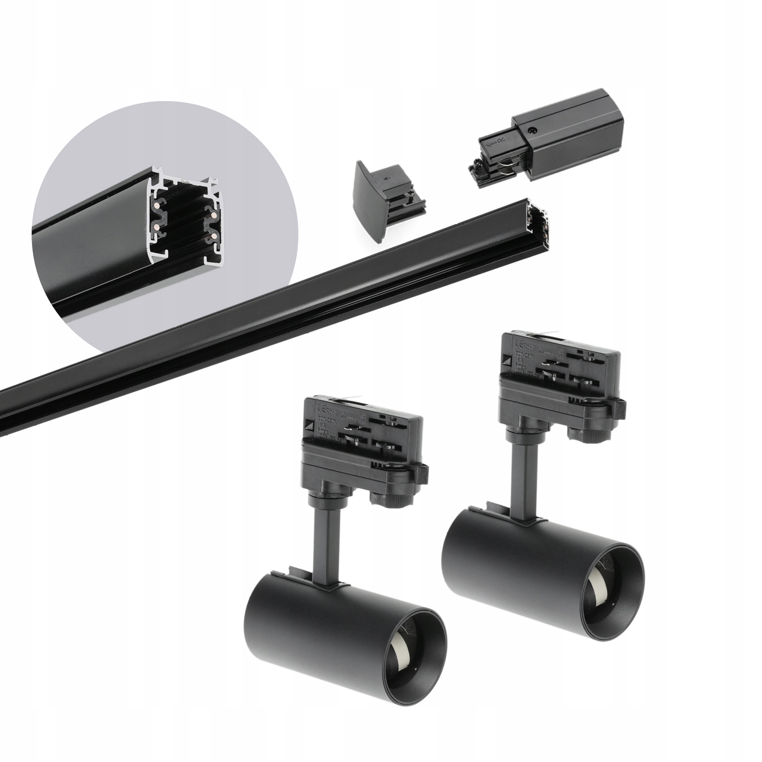 Sada kolejnicová 3-fázová kolejnice 1 m, 2 x lampa Černá kompletní sada
