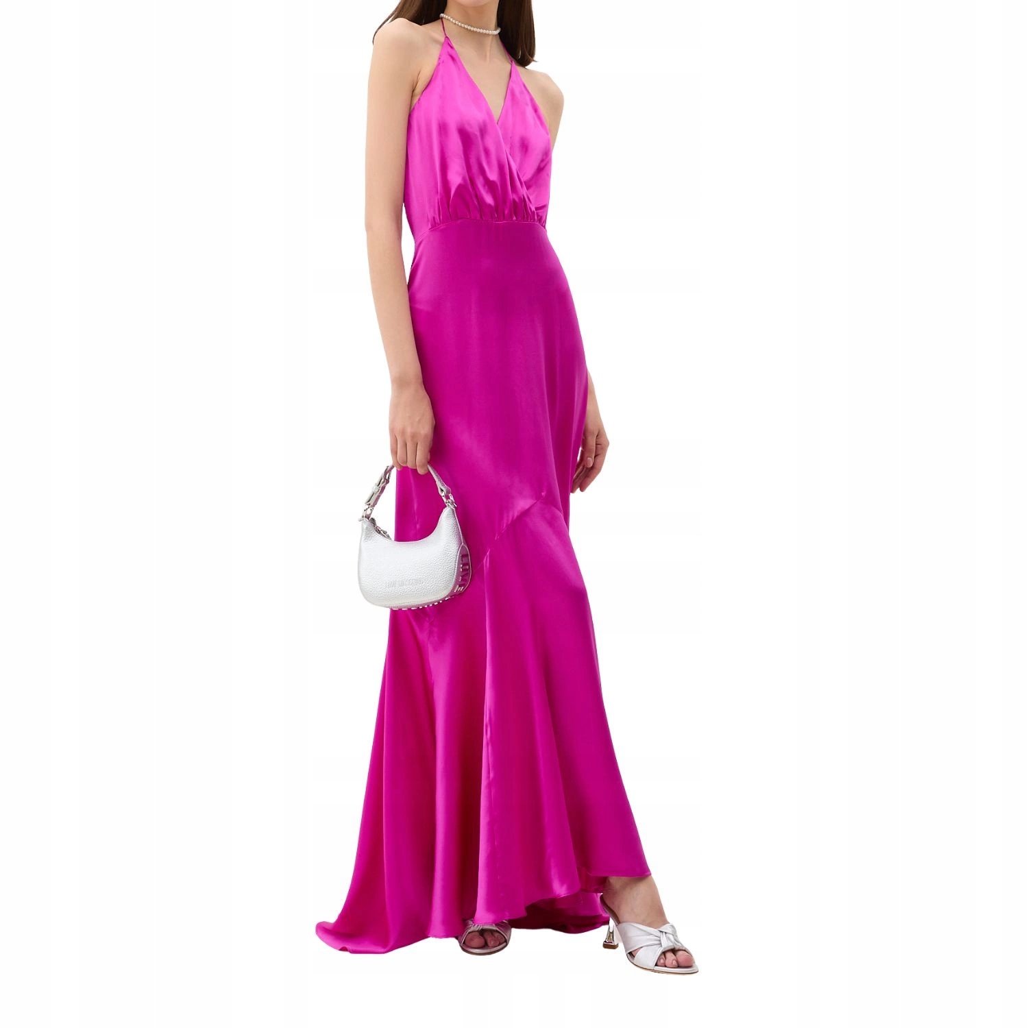 Dámské koktejlové maxi Šaty Guess, saténová fuchsiová, hedvábná vel. It 42