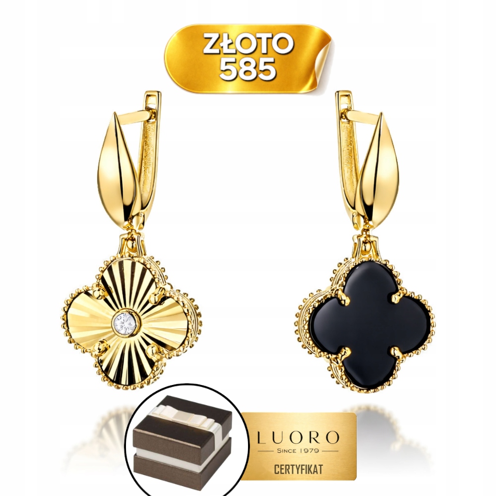 Náušnice Zlaté 585 14K Oboustranné S Černým Onyxem 27 MM