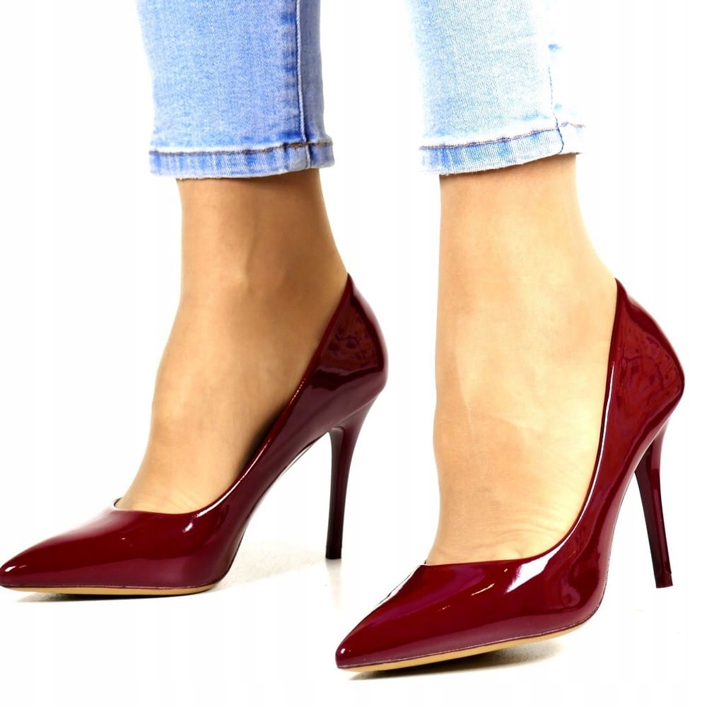 Lodičky Vínově Lakované, Elegantní, Pohodlné Na Podpatku 40