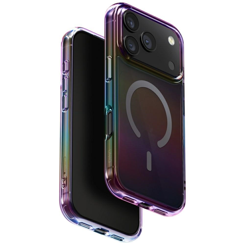 Pouzdro Uniq Iridescia pro iPhone 17 Pro s nabíjecím magnetem Magclick, tmavě hnědé
