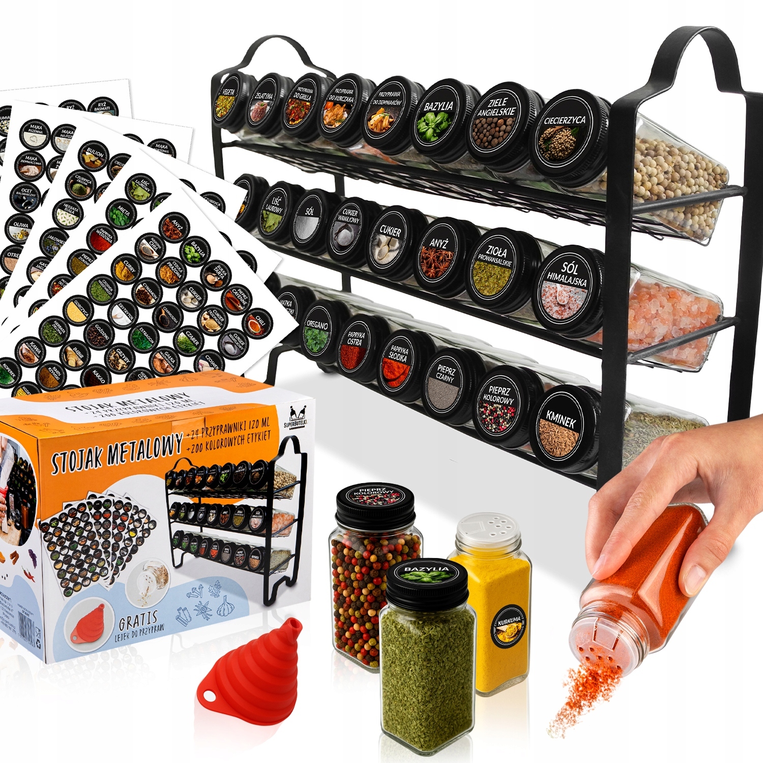 Przyprawnik stojak na przyprawy 24 słoiczki na przyprawy Etykiety
