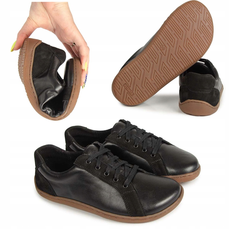 Wasak 0743 Barefoot Černé Kožené Tenisky Polobotky 37