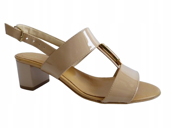 Dámské béžové sandály Sala 36 s koženým zapínáním na stabilním podpatku