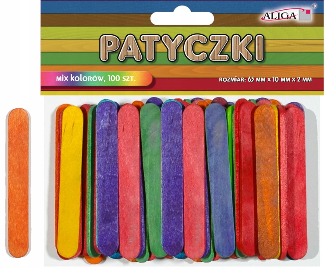 Patyczki Kolorowe 100 Sztuk Drewniane 6,5 CM Patyk
