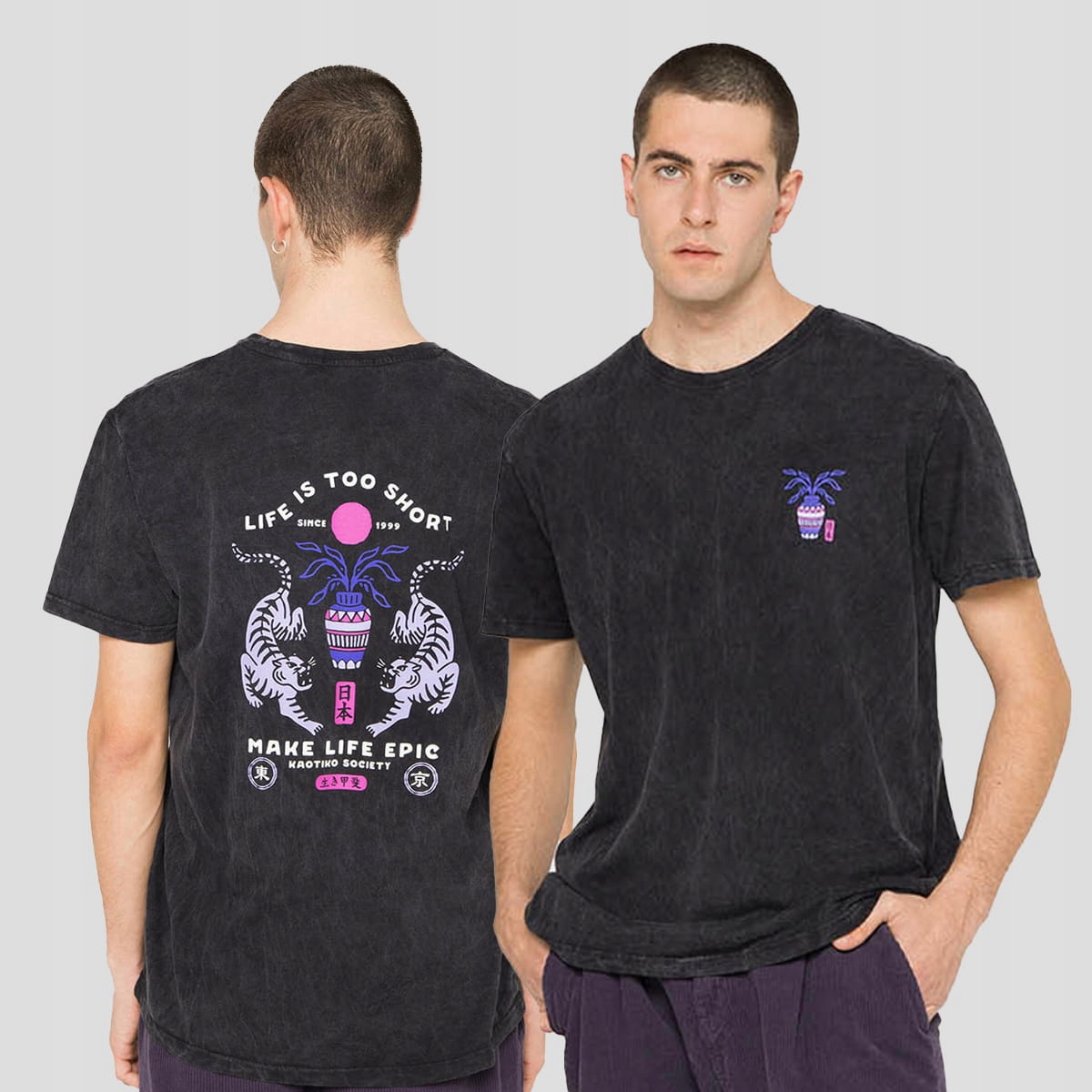 Tričko Kaotiko Washed Make Life Epic XXL, černé, Městské