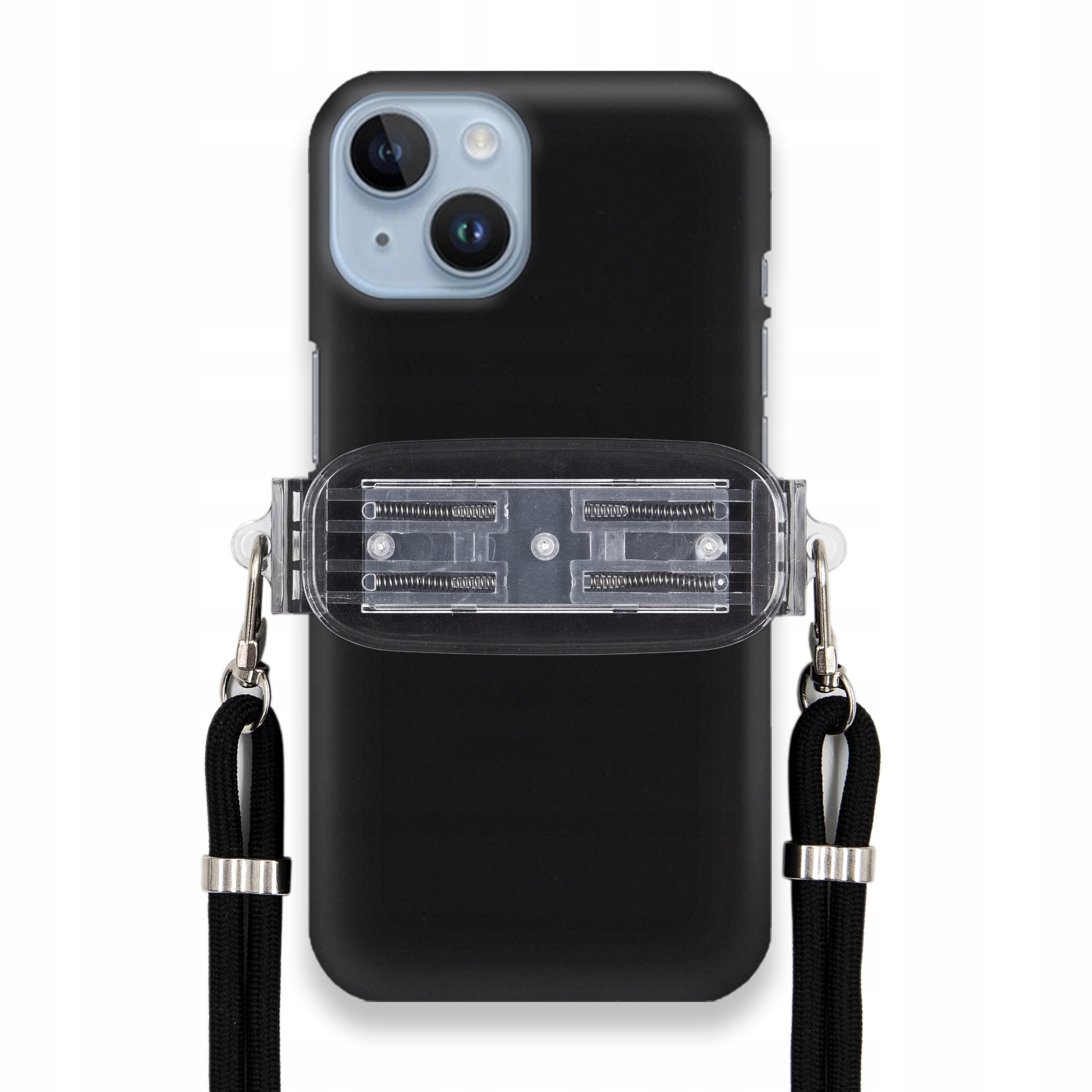 Pouzdro Pro Iphone 15 Plus Smooth Černé Pouzdro Univerzální Držák Černá Šňůrka