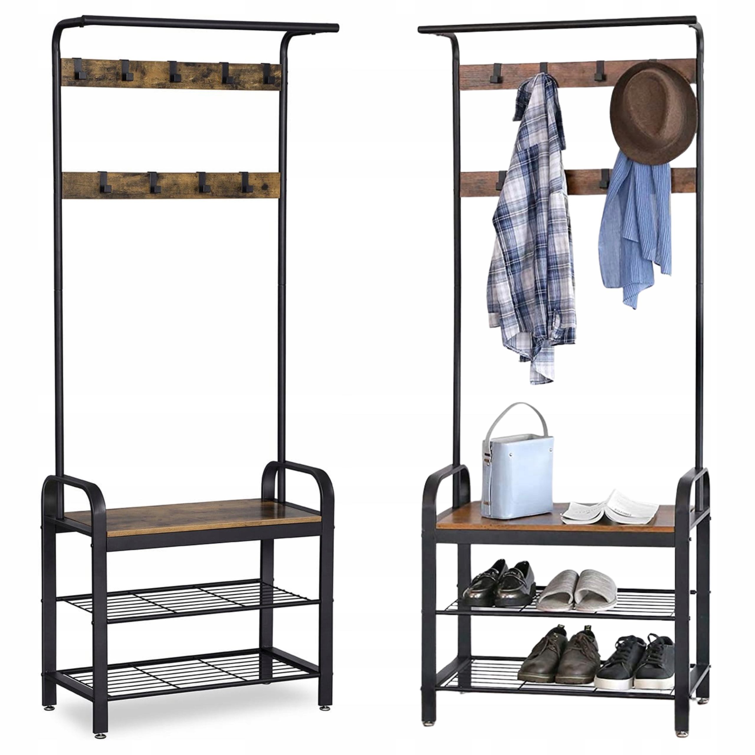 Stojací vešiak 183 cm na oblečenie, bundy, topánky, 2 Police Na Topánky, sedadlo