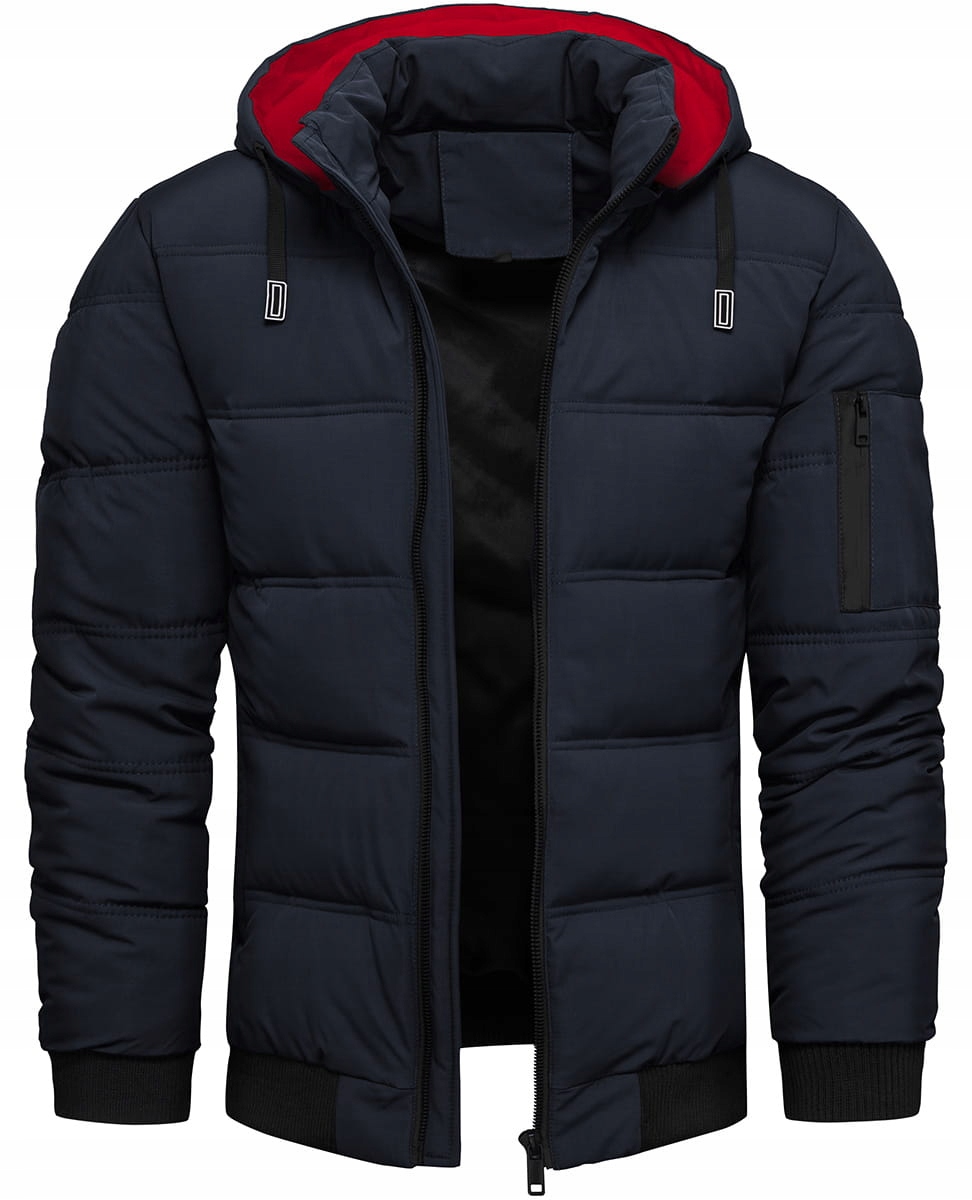 Pánská zateplená bunda s kapucí, modrá S