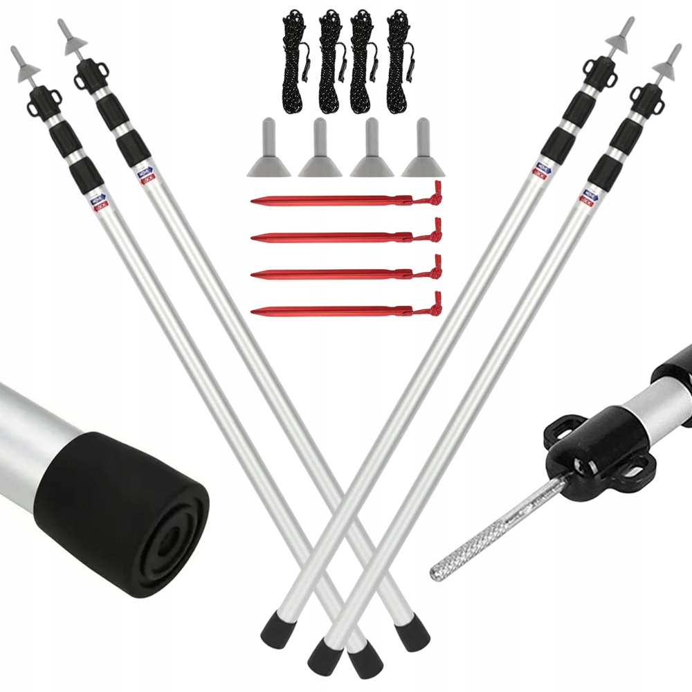 4x Teleskopická tyč pro stan Stanové sloupky Alu Outdoor 93.5-234.5 cm