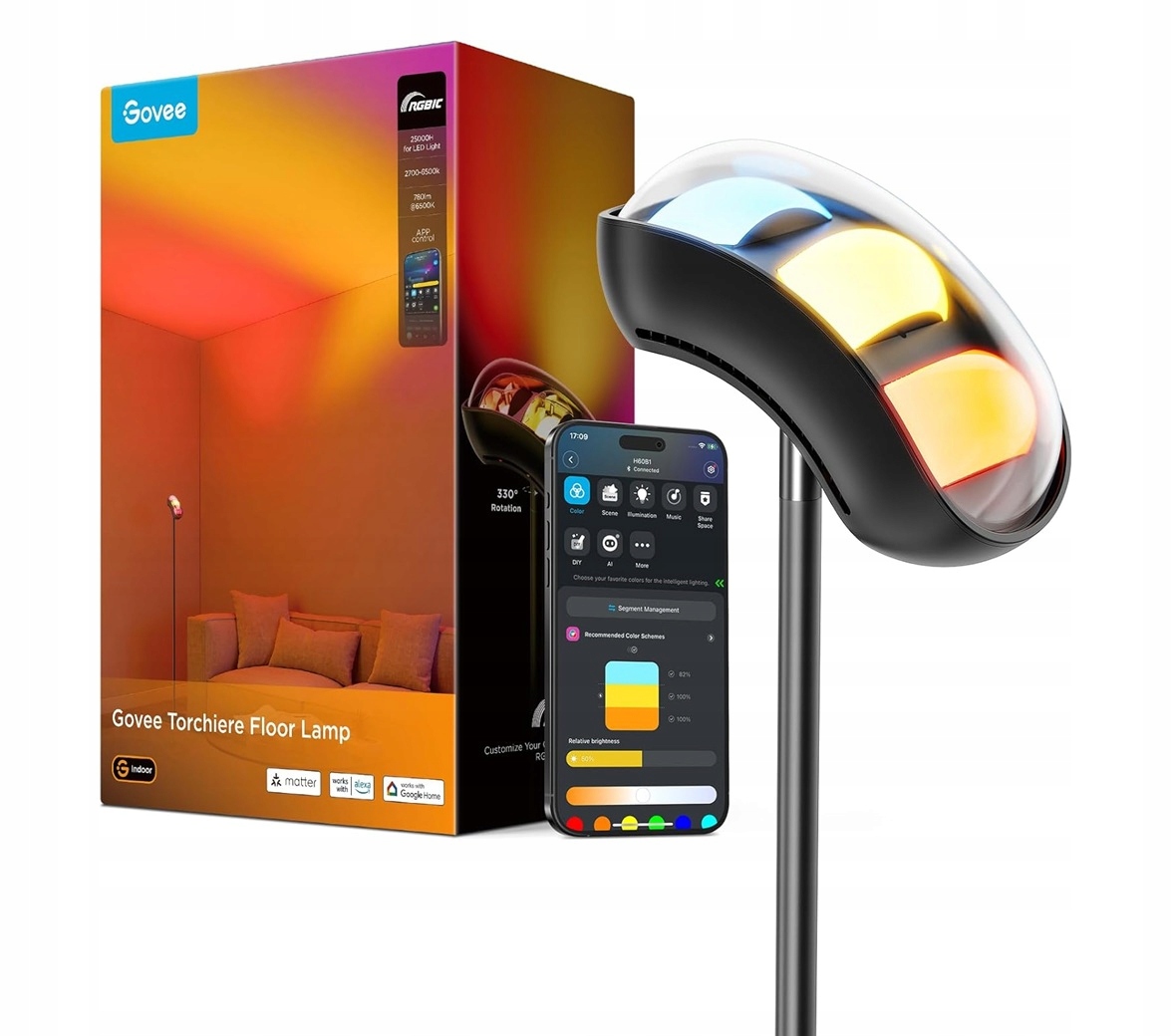 Stojacia lampa Govee Torchiere s Matterom, kompatibilná s Alexou, Rgbic H60B1