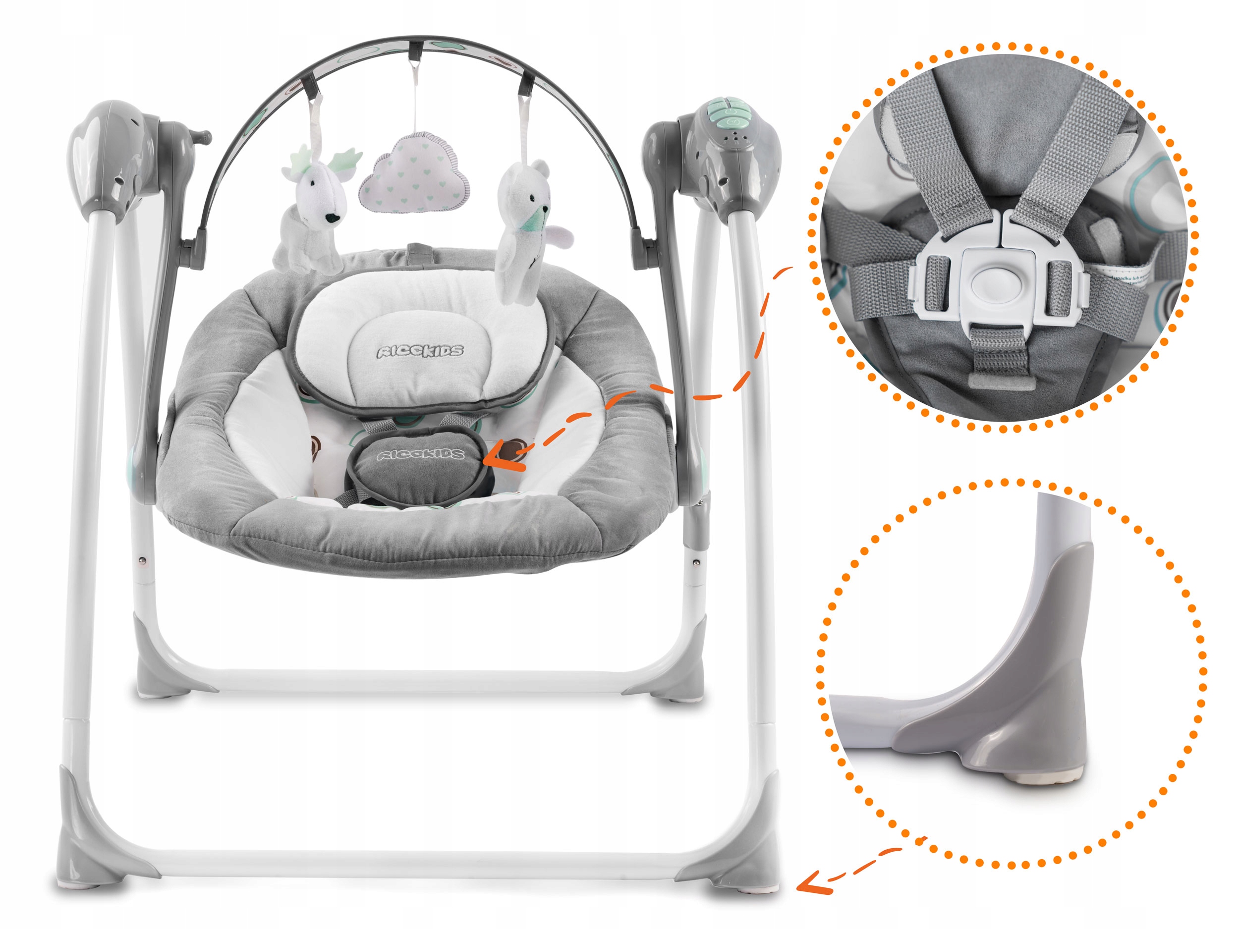 LEŻACZEK BUJACZEK AUTOMATYCZNY ELEKTRYCZNY HUŚTAWKA KOŁYSKA MUZYKA MELODIE Wysokość produktu 65 cm