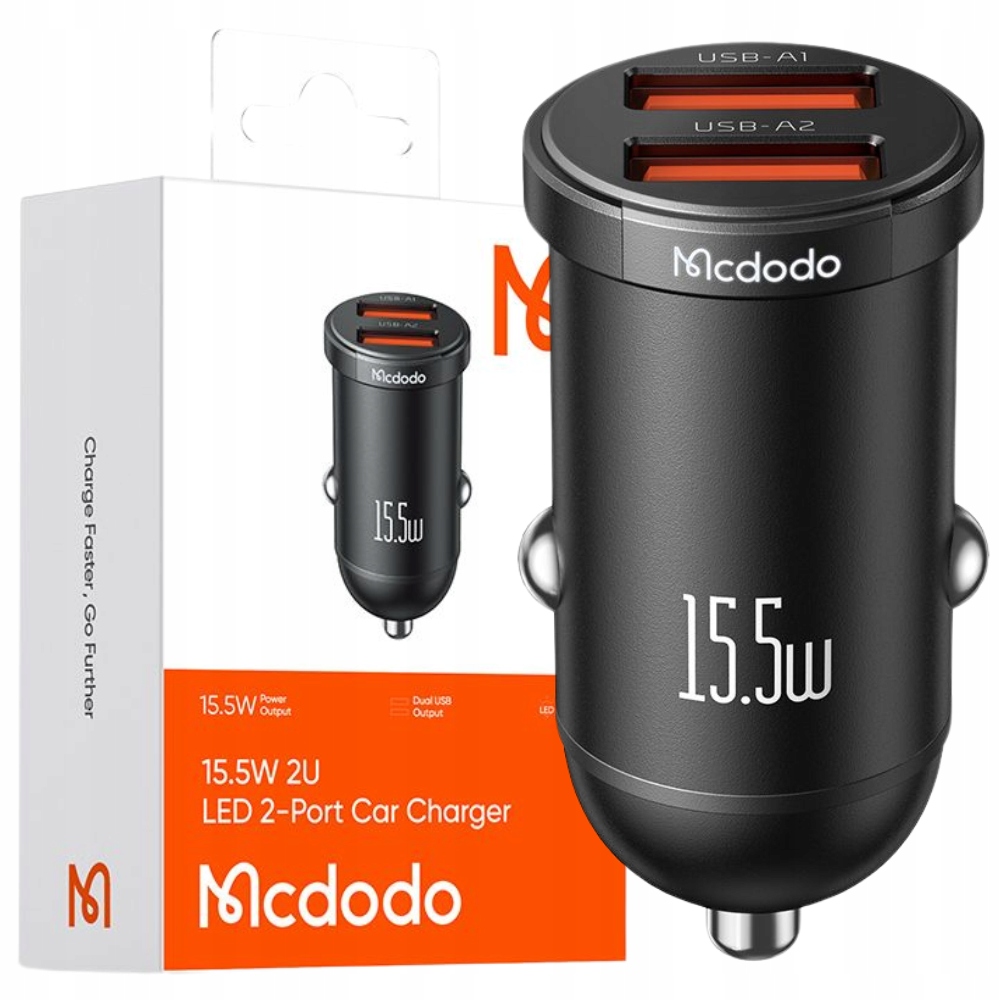 Mcdodo Mocna Szybka Ładowarka Samochodowa Do Telefonu Mała 2X Usb 15,5W Led