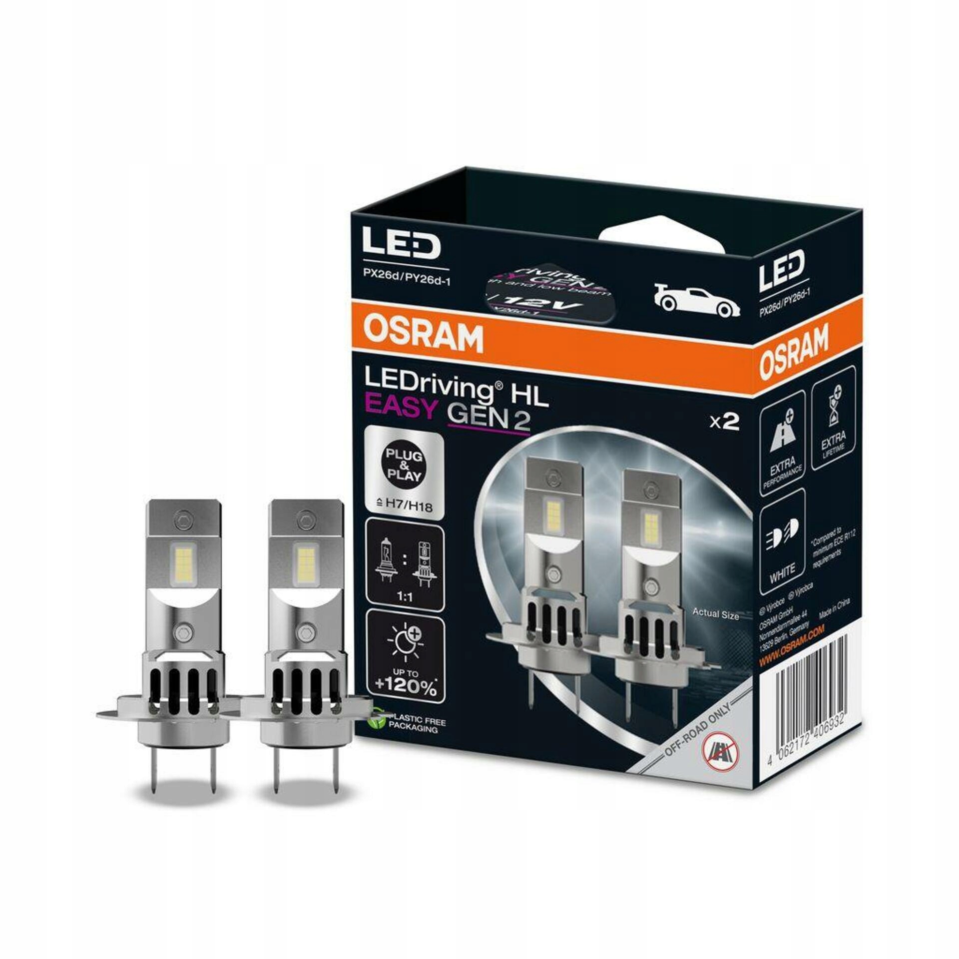 Osram LEDriving Hl Easy H7/H18 12V 16.2W PX26d/PY26d-1 6500K No Ece Gen2 2k