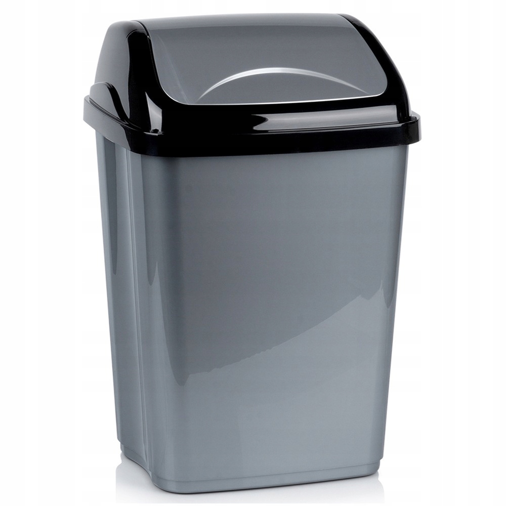 Odpadkový Koš 26L 34X27X50CM Plastový Šedý S Černým Výklopným Víkem