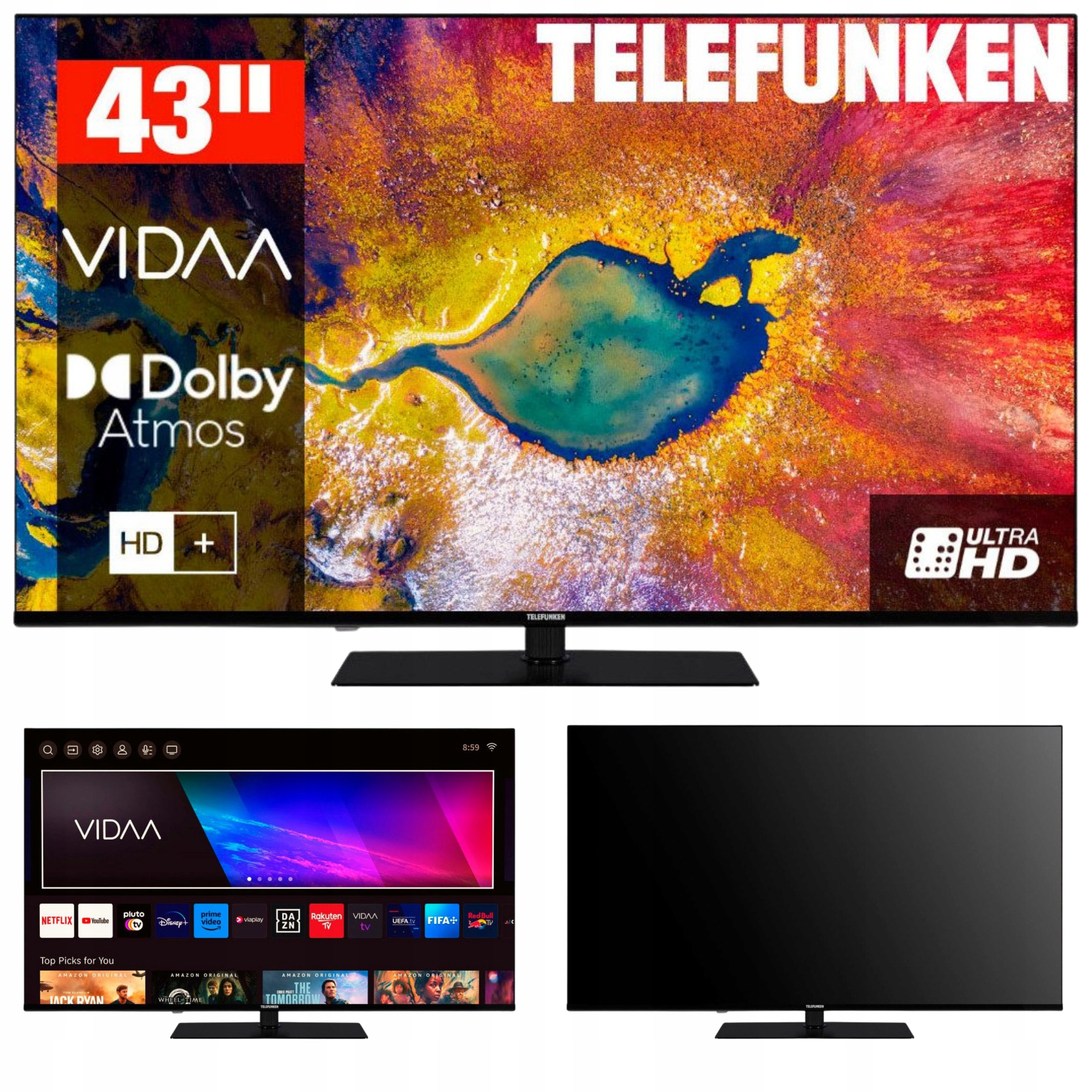 Telewizor Smart Tv Led 43" Telefunken D43U975M8CWI 4K Hdr Vidaa Bezramkowy