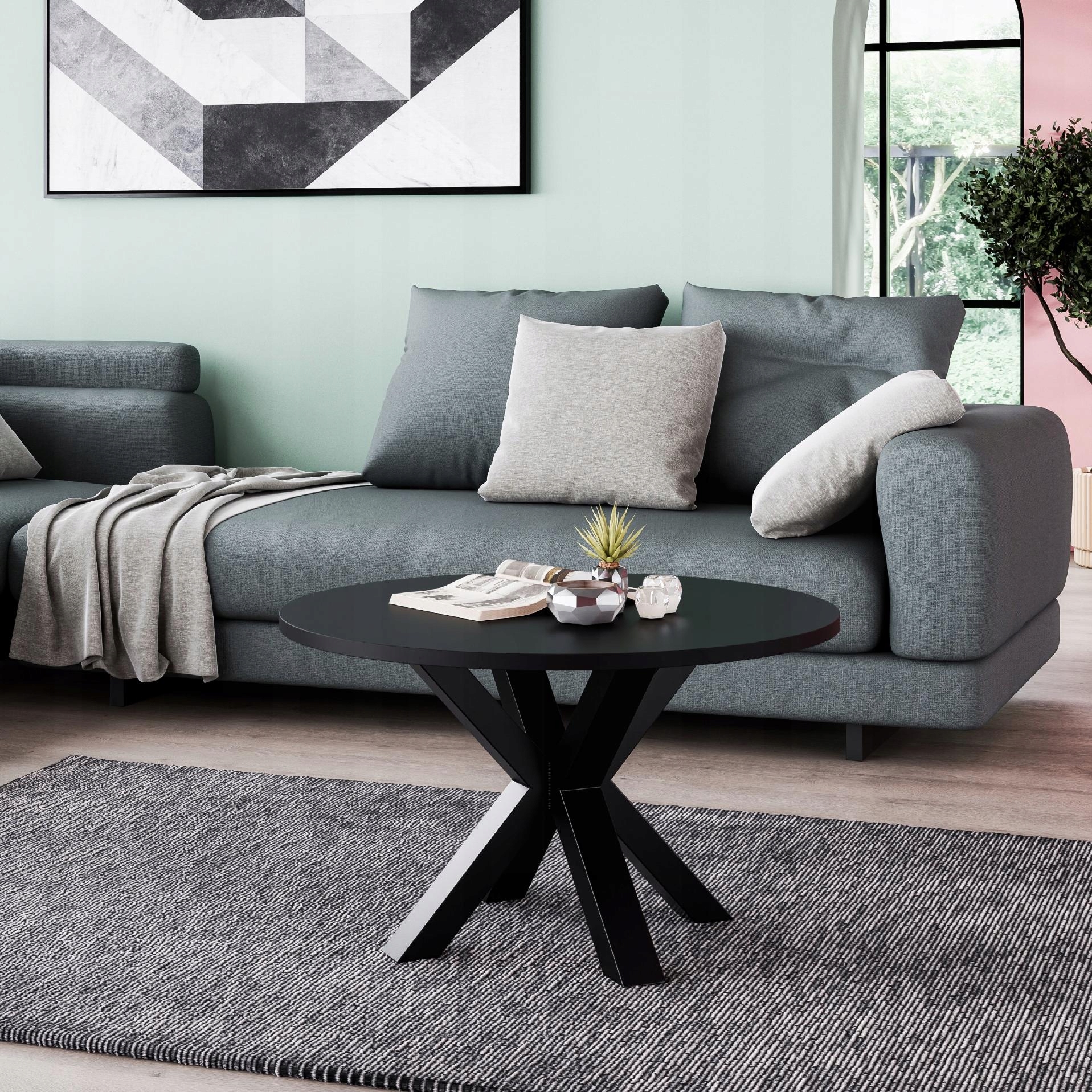 Moderní kulatý konferenční stolek, černý konferenční stolek do obývacího pokoje. Loftový