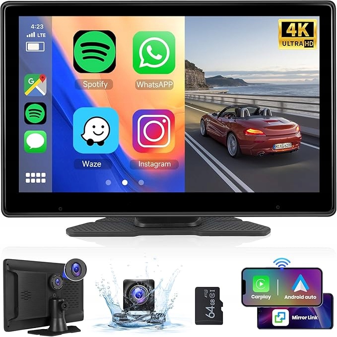 Cúvacia kamera prenosný LCD displej Bluetooth WiFi 10.1" CarPlay Android