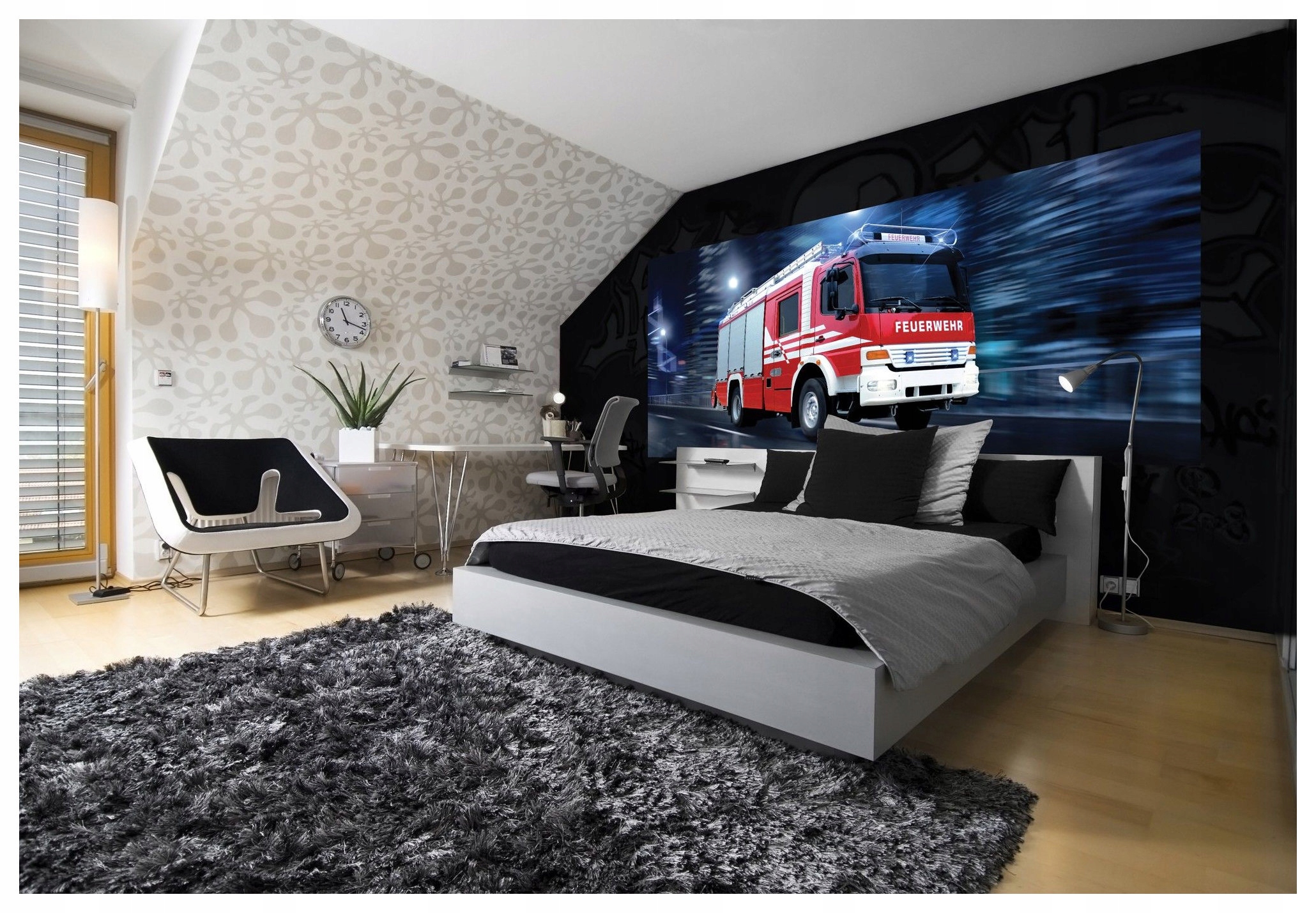 Fototapeta Hasičský vůz ve městě v noci dynamika červené barvy 250x104 lepidlo