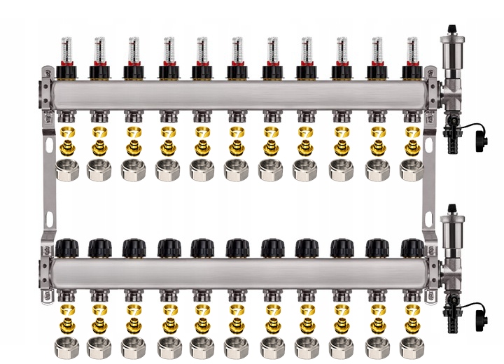 Rozdělovač pro podlahu nerezový 11-okruhové podlahové vytápění Pex