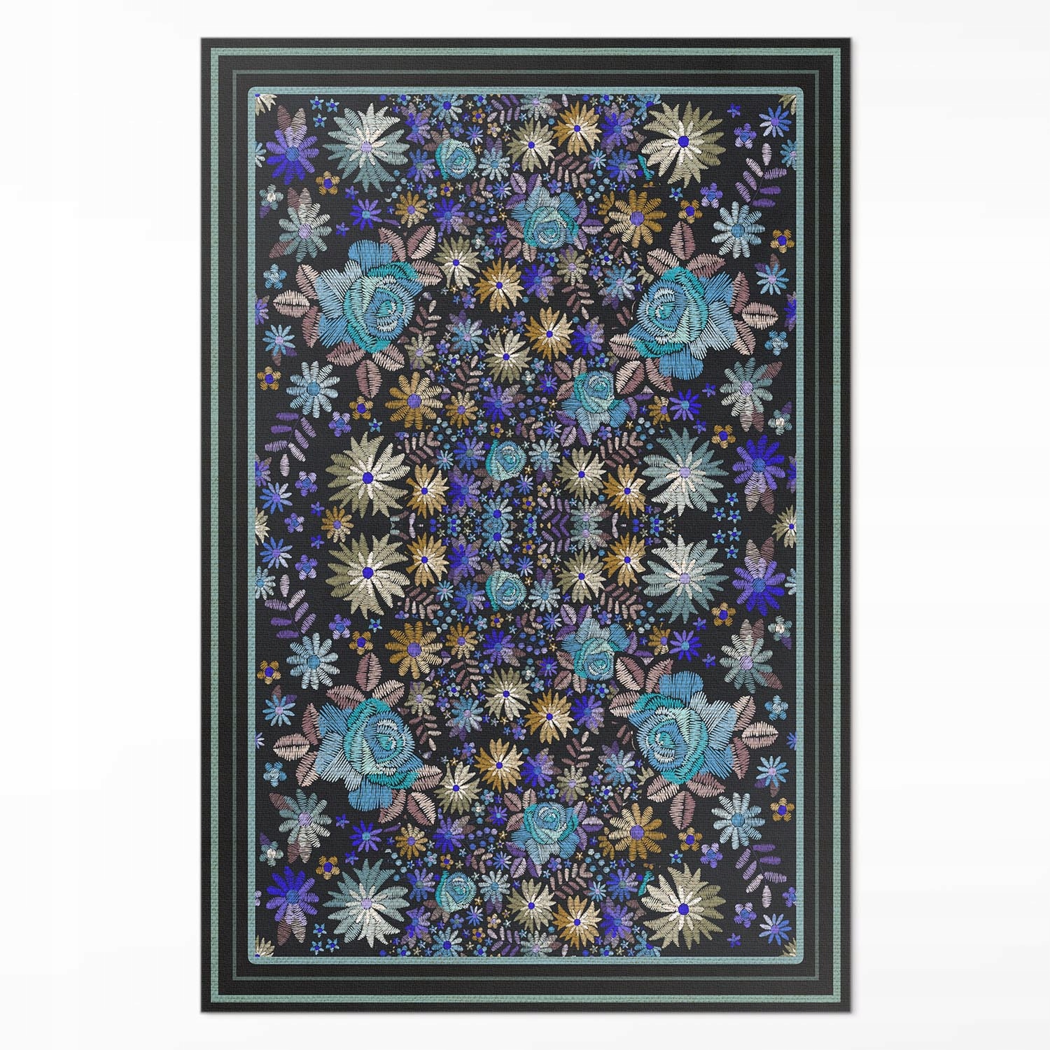 Vinylový koberec s protišmykovou úpravou Modré a žlté kvety Veľký 140 x 210 cm