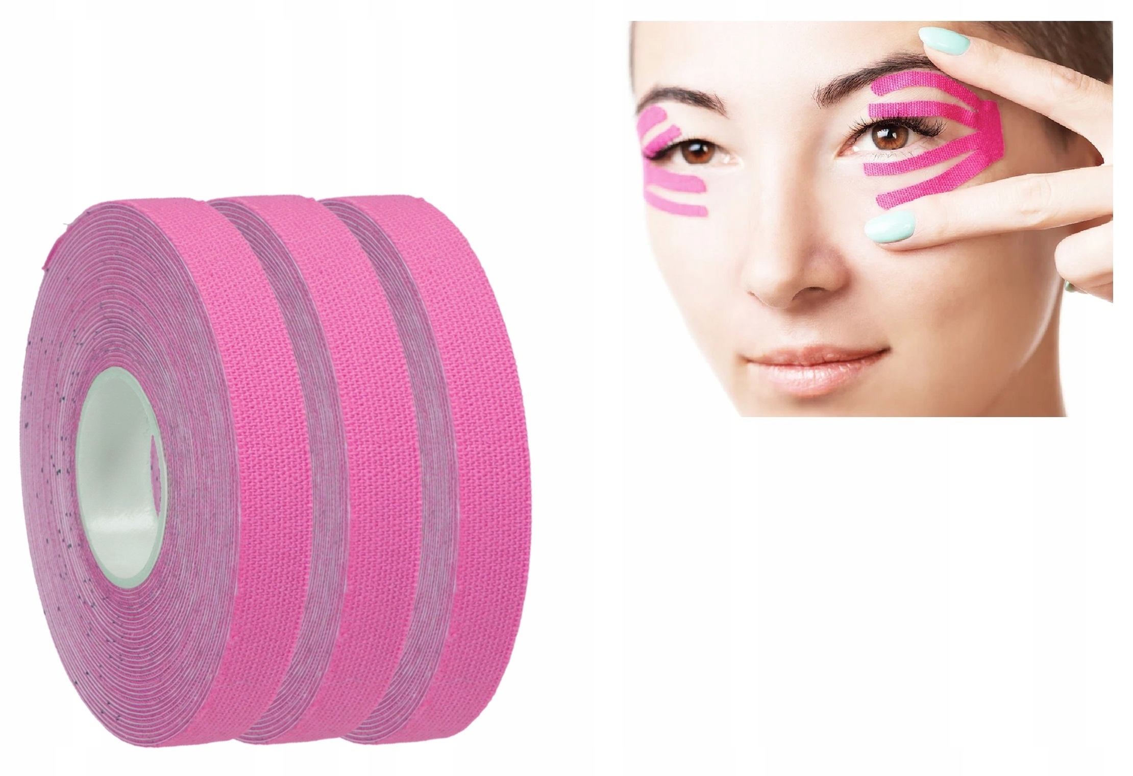 3x TAŚMA KINEZJOLOGICZNA DO TAPINGU LIFTINGU TWARZY FACE TAPE 1cm x 15m