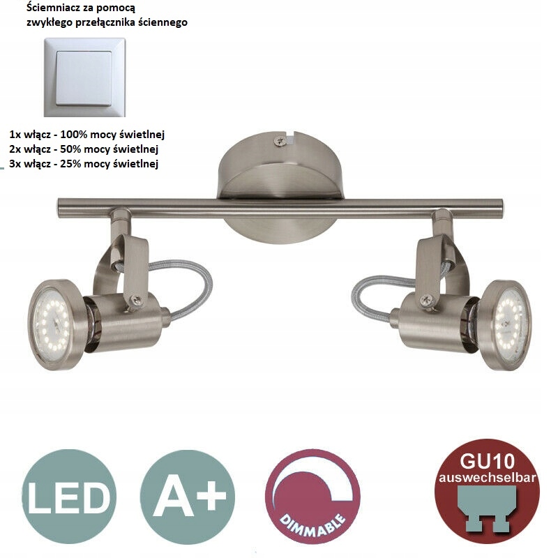 

Lampa 2x GU10 Led Mocne Żarówki 5W Ściemniacz